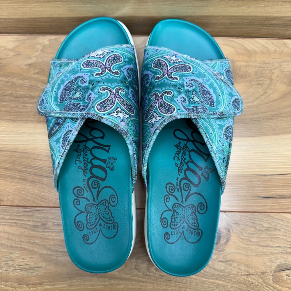 Alegria Airie Teal Paisley Sandals Womens 9 EU 39 Comfort Slide Vacation Resort - Picture 8 of 11